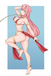 anklet ass belly_dancer belly_dancer_outfit bubble_butt dancer dancer_outfit darling_in_the_franxx gold_(metal) harem_girl harem_outfit jewelry large_breasts loincloth pelvic_curtain pink_hair slave slave_bikini slave_collar slave_girl slave_outfit smile zero_two_(darling_in_the_franxx)