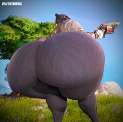 1boy 3d 3d_(artwork) anthro ass ass_focus big_ass black_fur blender boss_koji_(fortnite) clothed diorenders epic_games feline fortnite furry huge_ass hyper_ass male male_only panther video_game_character viewed_from_below yellow_eyes