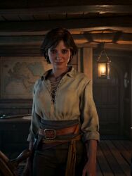 1girls ai_generated assassin's_creed_(series) assassin's_creed_iv:_black_flag breasts breasts_out brown_hair dialogue earrings eidedodidei female female_only flashing flashing_breasts indoors lantern map nipples pirate pov seductive self_upload ship short_hair shorter_than_30_seconds smile solo sound tagme video voice