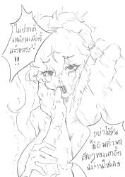 1boy 1girls big_breasts breasts darkbiom finger_in_mouth fully_naked maledom naked naked_female oc penis penis_slap penis_slapping_face punishment qillian ruined_makeup sketch tied_hair unseen_male_face