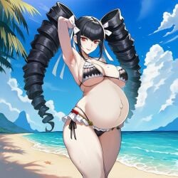 1girls ai_generated beach beach_background bed bedroom bedroom_eyes bikini black_hair black_hair_female celestia_ludenberg danganronpa danganronpa:_trigger_happy_havoc female female_only lazybonesai pregnancy pregnant pregnant_belly pregnant_female red_eyes red_eyes_female solo