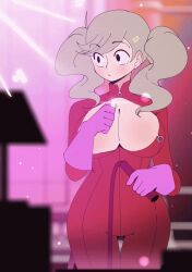 1girls animal_genitalia ann_takamaki blonde_hair bouncing_breasts bursting_breasts flustered gif gjh_1 persona persona_5 ring solo whip