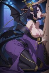 1boy 1girl ai_generated bandai_namco bare_shoulders bat_wings black_hair blue_eyes blush breasts breasts_out clothed_female_nude_male collarbone demon_girl demon_horns demon_wings digimon_(creature) digitalwaifugallery eyeshadow fellatio fingernails hair_ornament hand_on_another's_head hetero hi_res high_quality high_resolution horns japanese_clothes kimono kneeling large_breasts lilithmon makeup nail_polish nipples oral patreon patreon_username penis pointy_ears purple_eyeshadow purple_hair purple_nails seductive sexy short_hair solo_focus sweat testicles tongue tongue_out uncensored watermark wide_sleeves window wings