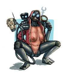 breasts cyzzak darktide looking_at_viewer robotic_arm robotic_legs servo-skull shaved_pussy skitarii solo solo_female solo_focus warhammer_(franchise) warhammer_40k