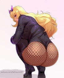 1girls artist_name ass ass_focus backboob barghest_(gawain)_(fate) big_ass big_breasts blonde_hair boots breasts clothing crouching fate/grand_order fate_(series) female female_only fishnet fishnet_clothing fishnet_legwear fishnets footwear green_eyes hair hi_res huge_ass leggings legwear lips long_hair looking_at_viewer looking_back looking_back_at_viewer nofuture rear_view solo solo_female squatting white_background