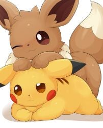 absurd_res ambiguous_gender ambiguous_penetrated ambiguous_penetration bodily_fluids brown_body duo eevee feral from_behind_position generation_1_pokemon hi_res lying male male/ambiguous male_penetrating male_penetrating_ambiguous mounting nintendo on_front penetration penile penile_penetration pikachu pokemon pokemon_(species) pupils quadruped sex simple_background smile sweat tail type yellow_body