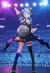 ai_generated blue_hair blue_hair_female female female_only holoforce hoshimachi_suisei popstar pregnancy pregnant pregnant_belly pregnant_female stage stage_lights virtual_youtuber vtuber winking winking_at_viewer