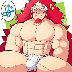 balls bara beard blush bulge facial_hair flaccid fundoshi fundoshi_only horns long_hair male male_only muscles muscular penis red_hair right_(yomi_no_tsugai) solo solo_male spread_legs tawan.lupin yomi_no_tsugai