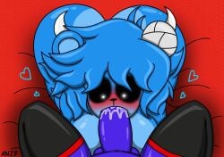 1boy 1girls belyasnikov blowjob blush deepthroat fellatio female female_focus heart oc on_knees original_character saliva stockings