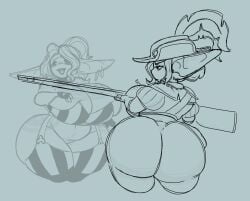 ass breasts female firearm freckles goblin goblin_female huge_ass huge_breasts humanoid musket nsfwoaf original thick_thighs weapon wide_hips