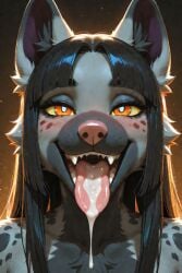 1girls ai_generated anthro_female black_hair dog_girl female generation_3_pokemon gray_fur long_hair nina_(scorpianpp) orange_eyes original_character pokemon pokemon_(species) poochyena scorpianpp self_upload stable_diffusion