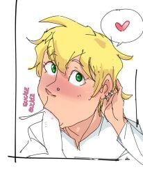 blonde_hair blowjob blush dbaru earrings green_eyes hannelore_ellicott-chatham heart nose_piercing questionable_content saliva