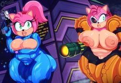 2girls amy_rose anthro areola arm_cannon belly big_areola big_ass big_breasts big_nipples bodysuit bottomwear breast_squish breasts camel_toe casual casual_nudity clothed clothing cybernetics cyborg duo eulipotyphlan female genitals hair hedgehog hi_res hiding holding_breast huge_ass huge_breasts lips machine mammal metroid metroid_fusion multiple_girls netflix nintendo nipples no_bra no_underwear nude pink_hair pussy pussy_visible_through_clothes rusty_rose samus_aran samus_aran_(cosplay) science_fiction sega skinsuit sonic_(series) sonic_prime sonic_the_hedgehog_(series) space squish tenjosan thick_lips tight_clothing topless torn_clothing varia_suit zero_suit