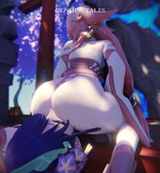 ass big_ass cunnilingus facesitting female female_only genshin_impact genshintales raiden_shogun yae_miko yuri