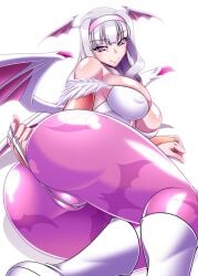 1girls alternate_color animal_print ass bare_shoulders bat_(animal) bat_print bat_wings big_ass big_breasts blush breasts bridal_gauntlets cleavage clothing clothing_cutout cosplay covered_nipples darkstalkers demon demon_girl female female_only grey_hair hairband hamon_ai head_wings heart_cutout huge_ass huge_breasts idolmaster idolmaster_(classic) large_ass large_breasts leotard long_hair looking_at_viewer morrigan_aensland morrigan_aensland_(cosplay) naughty_face pantyhose pink_hairband print_pantyhose purple_eyes purple_pantyhose purple_wings shijou_takane smile solo vampire_(game) wings