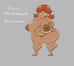 1girls areola areolae bbw big_belly big_breasts breasts chubby chubby_female dark-skinned_female dark_skin earrings female female_only huge_breasts mario_(series) naked nintendo nipples nude nude_female orange_hair princess_daisy rougethedaisy shortstack solo thick_thighs wide_hips