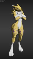 3d anthro darien digimon female grey_background pussy renamon simple_background solo standing