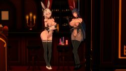 2girls black_hair bunny_ears bunnysuit dildo female female_focus female_only honkai_(series) honkai_impact_3rd horny horny_female huge_breasts kiana_kaslana kiana_kaslana_(herrscher_of_finality) lei_(artist) light-skinned_female light_skin long_hair looking_at_viewer multiple_girls purple_eyes raiden_mei raiden_mei_(herrscher_of_origin) seductive seductive_look seductive_smile smile smiling smiling_at_viewer thick_thighs thighhighs thighs white_hair