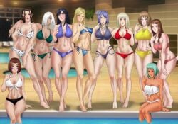 10girls 6+girls amenoosa athletic_female bare_legs bare_shoulders barefoot bikini bikini_bottom bikini_top blonde_hair blue_hair breasts brown_hair cleavage feet female female_only fuu_(naruto) green_hair hair_flower harem hyuuga_hinata hyuuga_hinata_(naruto:_road_to_ninja) inuzuka_hana konan long_hair maki_(naruto) midriff multiple_girls naruto naruto:_road_to_ninja naruto_(series) naruto_shippuden nii_yugito nohara_rin pool poolside purple_hair ryuuzetsu shion_(naruto) short_hair side_tie_bikini sitting smile standing string_bikini take_your_pick thigh_gap underboob white_hair yakumo_kurama