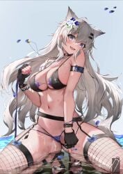 1girls animated arknights big_thighs bikini breasts busty dior-zi female fishnets huge_thighs lappland_(arknights) large_thighs navel no_sex no_sound shorter_than_10_seconds squatting swimsuit tagme thick_thighs thighs vertical_video video voluptuous