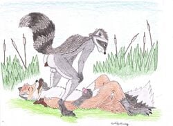 anthro balls canine coprophagia duo eating_shit feces fox male mammal masturbation naughty nude outside penile_masturbation penis potty raccoon scat sex twistedskunk yaoi