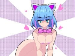 1girls bare_ass big_breasts blue_hair bowtie_collar breasts breasts_out breasts_squeezed_together cat_ear_headphones covered_nipples cute cute_female edit edited edited_image female green_eyes heart_shaped_nipple_covers hearts_around_body innie innie_pussy laying_on_side naked naked_female neko-chan_(soul_knight) nipple_covers nude nude_female one_fang pose priestess priestess_(soul_knight) puffy_pussy purple_highlights pussy seductive seductive_eyes seductive_look seductive_pose seductive_smile short_hair soul_knight tagme thick thick_thighs thighs_together