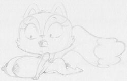 anthro big_breasts breasts candle_fox canid canine female fox graphite_(artwork) huge_breasts kiff_(series) mammal monochrome nipples sbshouseofpancakes short_stack solo traditional_media_(artwork)