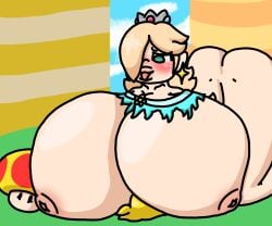 2girls background big_ass big_nipples blonde_hair blush blushing breast_expansion breast_smother breasts_bigger_than_head breasts_bigger_than_torso buried_under_breasts casual casual_nudity clothing crown cyan_eyes erect_nipples female female_only giant_breasts giantess huge_breasts hyper_breasts legokoopa_(artist) mario_(series) massive_breasts mega_mushroom multiple_girls nude princess_peach princess_rosalina public public_nudity ripped_clothing self_upload smothering super_mario_3d_world thick_thighs tongue tongue_out