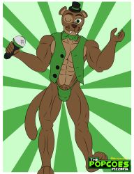 abs absurd_res admiralgus1897 anthro biceps bow_tie clothed clothing electronics fazbear_fanverse five_nights_at_freddy's hat headgear headwear hi_res looking_at_viewer male male_only mammal microphone muscular muscular_male mustelid musteline one_eye_closed open_clothing pecs popgoes popgoes_evergreen popgoes_the_weasel scottgames sharp_teeth solo teeth thong top_hat true_musteline underwear weasel wink