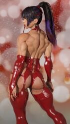 1girls 3d alluring ass athletic_female black_and_red_and_purple_hair christmas christmas_outfit female female_abs fit_female kitsune_marks kunimitsu_ii kunoichi lavender_eyes namco santa_outfit tekken まいるどぱわー