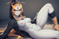 1girls ai_generated breasts cape clothing female female_only happy long_hair midna nintendo no_bra no_panties public public_nudity pussy ruptuorie small_breasts solo the_legend_of_zelda twili_midna twilight_princess