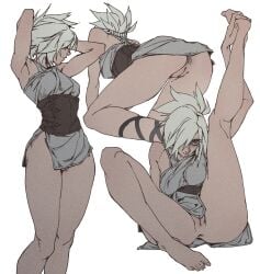 1girls anus ass bent_over league_of_legends no_panties pussy riot_games riven spread_legs taperess upskirt white_background white_hair