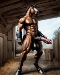 1boy ai_generated anthro anthrofied cum cumshot equid equine equine_genitalia equine_penis horse horse_penis horsecock huge_balls huge_cock lonely_man massive_balls monster monster_cock muscular muscular_anthro muscular_male original original_character striped_fur stripes