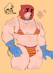 bara bikini blonde_hair_male brawl_stars bulge bull_(brawl_stars) debiruchopu flaccid gay grom_(brawl_stars) male_focus male_only muscles muscular_male shy