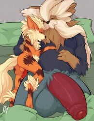 anthro arcanine big_balls canine flishnet furry huge_cock male male_only penis pokemon pokemon_(species) size_difference sleeping stoutland tagme