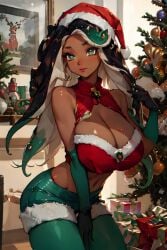 ai_generated big_breasts dark-skinned_female dark_skin elbow_gloves gloves marina_(splatoon) rin8608 splatoon splatoon_(series) splatoon_2 squid_humanoid tentacle_hair