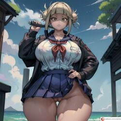 ai_generated arms_up big_breasts blonde_hair blue_skirt blue_sky boku_no_hero_academia bottom bottom_heavy breasts_visible_through_clothing brown_jacket closed_mouth cmtilins crazy crazy_eyes curvy curvy_female dominant_female eyes_open female female_only femdom hair_bun hair_buns hand_on_hip himiko_toga holding_weapon jacket jacket_open knife lifting_skirt looking_at_viewer low-angle_view massive_thighs mediumres mountain my_hero_academia narrow_waist nipple_bulge nipples nipples_visible_through_clothing no_panties outdoors patch patreon_logo patreon_username pear_shaped pussy school_uniform serafuku short_hair sideburns sidelocks skirt skirt_lift solo solo_focus thick thick_legs thick_thighs toga_himiko visible_nipples weapon_in_hand weapon_over_shoulder wide_hips yandere yellow_eyes