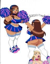 2023 2girls armpits ass back back_view backside big_ass big_breasts big_butt big_lips big_thighs black blonde_hair blue_eyes breasts brown_hair brown_skin bubble_ass bubble_butt cheerleader cheerleader_outfit cheerleader_uniform cleavage dat_ass dick_sucking_lips dumptruck_ass earrings exposed_ass exposed_midriff green_eyes huge_ass huge_butt huge_thighs kenzie_(omegasunburst) linzy_(omegasunburst) lips long_hair long_socks looking_at_viewer looking_up looking_up_at_another looking_up_skirt no_panties oc omegasunburst original_character original_characters pink_lips pink_lipstick pompoms rear_view shiny_ass shiny_breasts shiny_butt shiny_hair shiny_skin shoes skirt skirt_lift skirt_up thick thick_ass thick_thighs thighhigh_socks thighhighs thighs white_skin