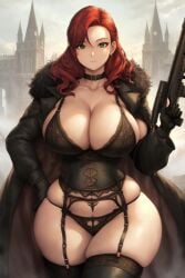 1girls ai_generated big_thighs black_underwear busty choker coat curvaceous curvy fat_thighs green_eyes gun holaraai hourglass_figure huge_ass huge_breasts jacket lingerie long_hair mature mature_female milf original original_character overflowing_thighs red_hair redhead rifle thick thick_thighs thunder_thighs thunderthighs valentxne voluptuous wide_hips wide_thighs