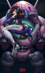 1futa ass balls balls_in_bodysuit bodysuit breasts brown_hair bulge d.va dat_ass flannaganthered futa_only futa_sans_pussy futanari gesture hair_over_one_eye intersex lipstick long_hair mecha mecha_suit medium_breasts meka nipples overwatch penis penis_in_bodysuit red_lips solo testicles v whisker_markings