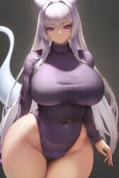 1girls ai_generated cat_ears cat_tail catgirl curvaceous curvy holaraai huge_ass huge_breasts navel navel_visible_through_clothes original original_character thick_thighs valentxne violet_eyes virgin_killer_sweater white_hair