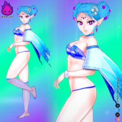 1girls blue_hair female female_only gijinka hyrule_warriors igneuzz igneuzz_set lingerie lingerie_only princess_ruto purple_eyes solo tagme the_legend_of_zelda zora