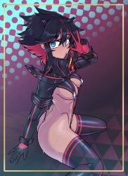 1girls areolae ass big_ass big_thighs blue_eyes blush breasts female huge_ass huge_thighs kill_la_kill large_ass large_thighs looking_at_viewer matoi_ryuuko scuttlefish thick_thighs thighs v_sign voluptuous