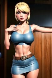 1girls ai_generated astrid_hofferson belt blonde_hair blue_eyes cleavage crop_top curvaceous curvy curvy_body curvy_female curvy_figure denim_skirt dreamworks female female_only heroine horny horny_female hourglass_figure how_to_train_your_dragon jean_skirt legs_together light-skinned_female light_skin minisjirt mrseyker navel pixai skirt solo solo_female stannding thigh_gap viking viking_female voluptuous voluptuous_female