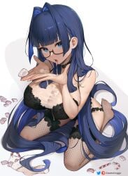 1girls blue_eyes blue_hair breasts cleavage female glasses greatodoggo hololive hololive_english hololive_english_-council- hololive_english_-promise- huge_breasts light-skinned_female light_skin lingerie long_hair ouro_kronii thick_thighs virtual_youtuber wide_hips