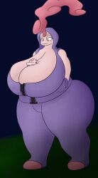 anthro big_breasts cleavage female female_only feral hoodie huge_ass huge_breasts karlthefirst munna musharna obese_female pokémon_(species) pokemon pokemon_(species) size_difference tagme thunder_thighs