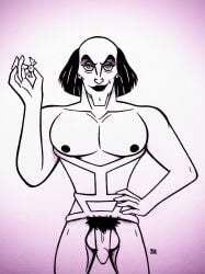 bald bald_man balls cock corset disney disney_villains hand_on_hip holding_candy madamesam male_only pecs penis pubic_hair sarousch skinny smiling standing tasteful_nudity the_hunchback_of_notre_dame uncircumcised