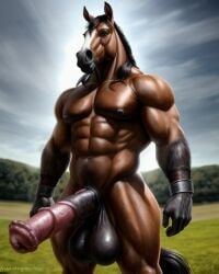 1boy ai_generated anthro equid equine equine_genitalia equine_penis horse horsecock huge_balls huge_cock lonely_man monster_cock muscular_anthro