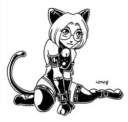 animal_ears black_and_white bondage collar female female_only gag gagged hair human_cat human_pet looking_at_viewer lorddragonmaster monochrome noelle pet_girl petgirl petplay pointy_ears sitting slave submissive succubus tail