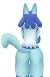 1girls alpha_channel alternate_color animal_ears ass back bare_shoulders blue_fur canine cowboy_shot female female_only from_behind furry hand_up highres holding_arm lucario maypul_syrup nintendo no_humans original_character pokemon pokemon_(species) pokemon_dppt pussy solo standing tail thigh_gap transparent_background uncensored wolf_ears